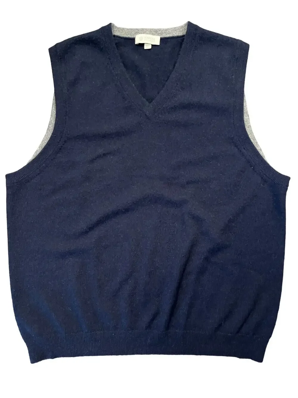 KINROSS 100% CASHMERE Men's Size Large Navy V-Neck Sleeveless Sweater Vest L